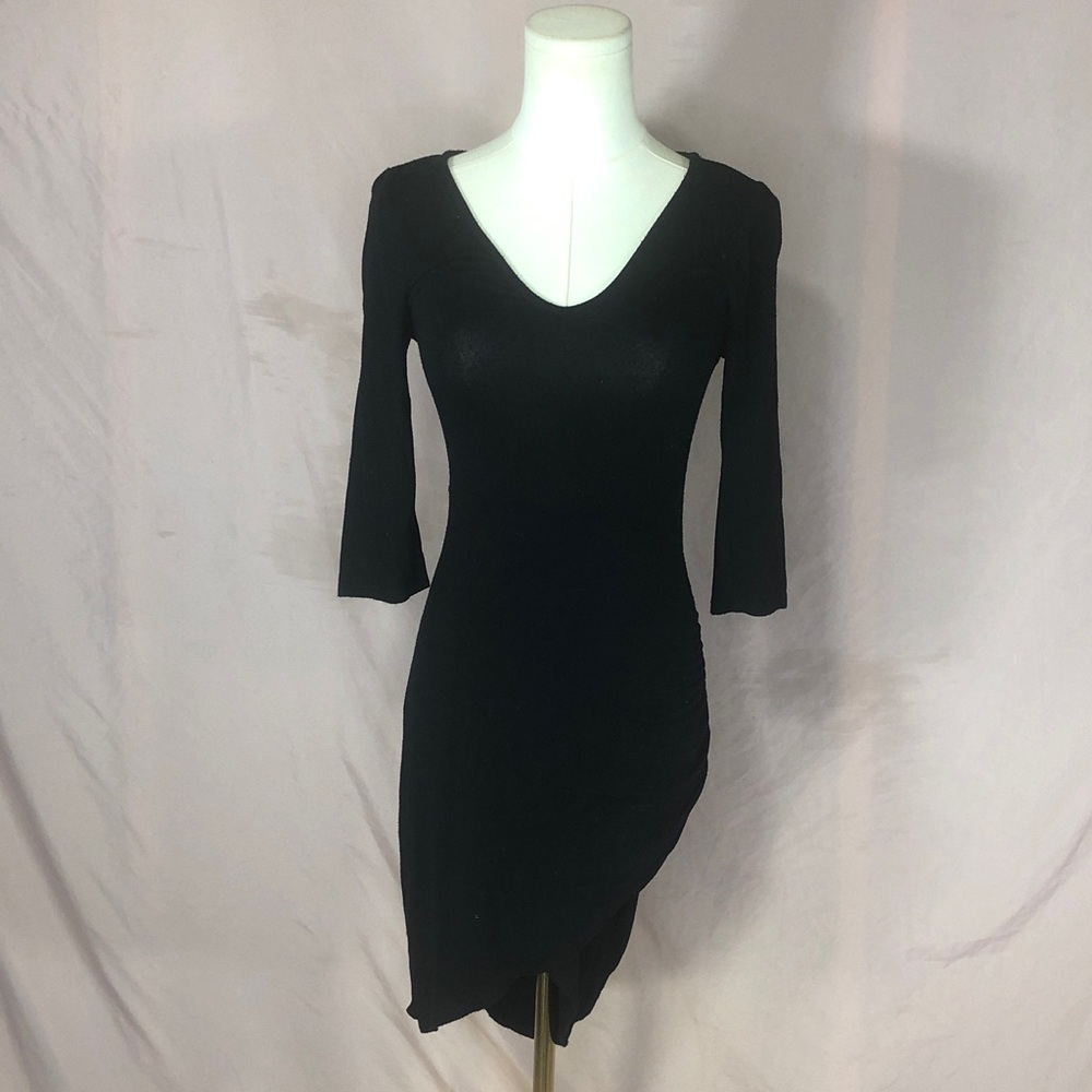 Black Dress with 3/4 Sleeves and Asymmetrical Tulip Hemline Size Small XS